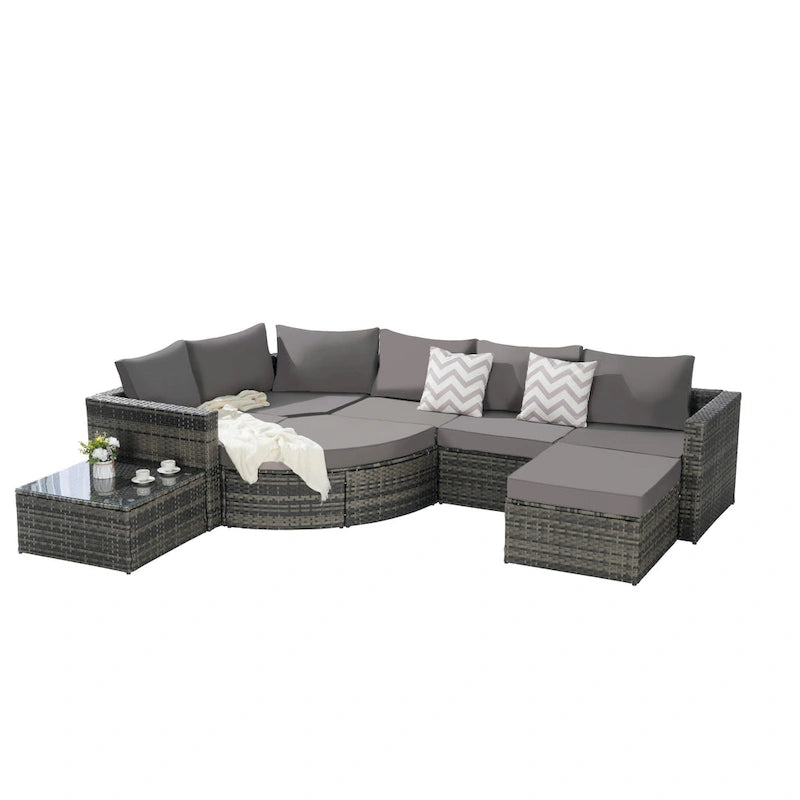 Ensemble de canapé de jardin 8 pièces, mobilier de jardin d'angle en rotin, ensemble de conversation pour terrasse