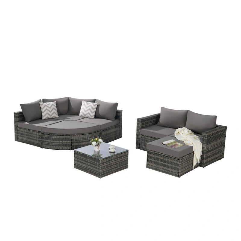 Ensemble de canapé de jardin 8 pièces, mobilier de jardin d'angle en rotin, ensemble de conversation pour terrasse