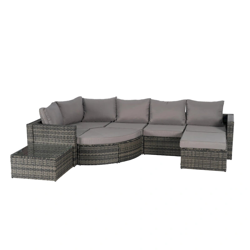 Ensemble de canapé de jardin 8 pièces, mobilier de jardin d'angle en rotin, ensemble de conversation pour terrasse