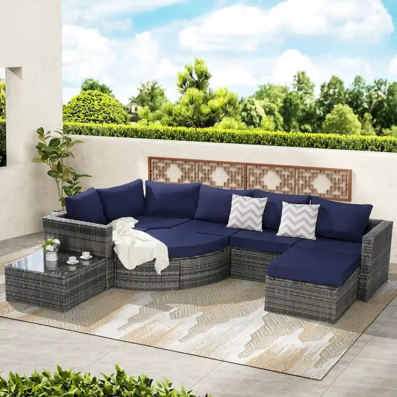 Ensemble de canapé de jardin 8 pièces, mobilier de jardin d'angle en rotin, ensemble de conversation pour terrasse