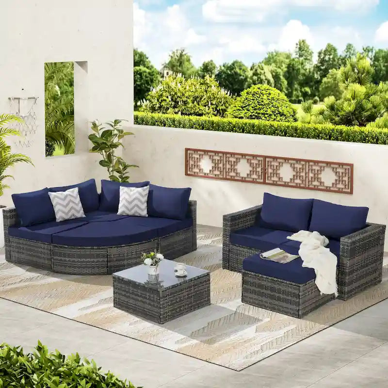 Ensemble de canapé de jardin 8 pièces, mobilier de jardin d'angle en rotin, ensemble de conversation pour terrasse