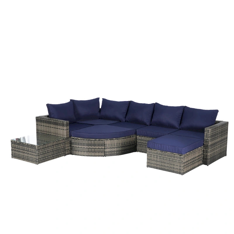 Ensemble de canapé de jardin 8 pièces, mobilier de jardin d'angle en rotin, ensemble de conversation pour terrasse