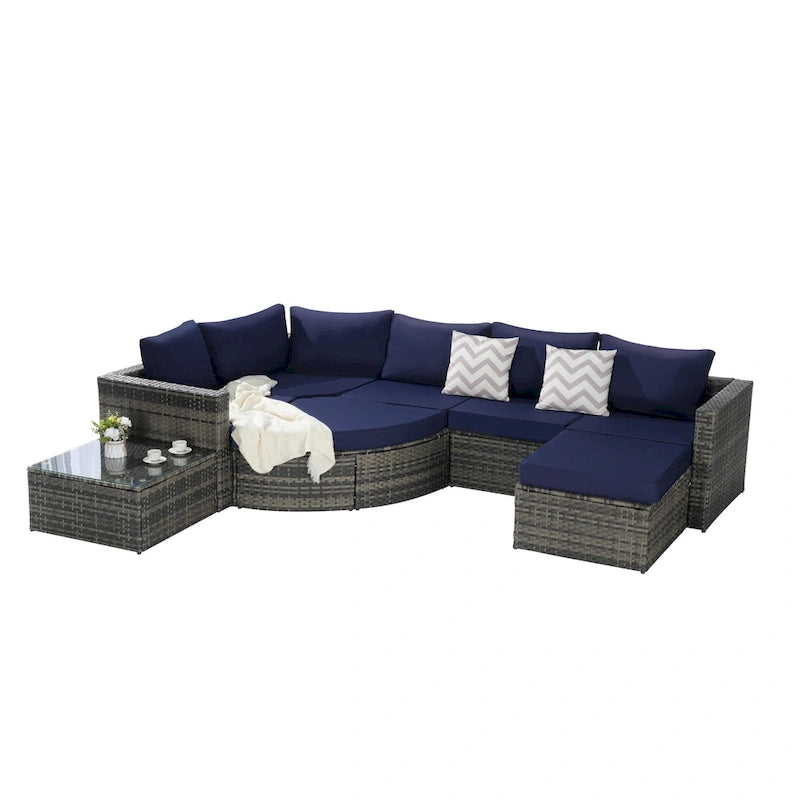 Ensemble de canapé de jardin 8 pièces, mobilier de jardin d'angle en rotin, ensemble de conversation pour terrasse