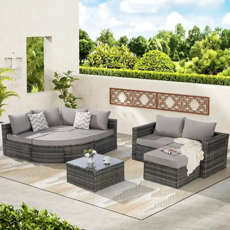 Ensemble de canapé de jardin 8 pièces, mobilier de jardin d'angle en rotin, ensemble de conversation pour terrasse