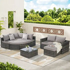 Ensemble de canapé de jardin 8 pièces, mobilier de jardin d'angle en rotin, ensemble de conversation pour terrasse