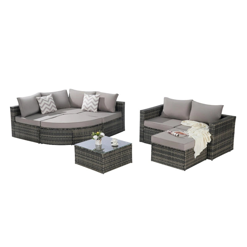 Ensemble de canapé de jardin 8 pièces, mobilier de jardin d'angle en rotin, ensemble de conversation pour terrasse