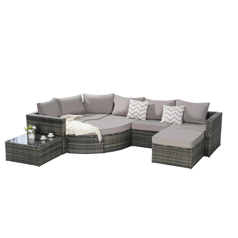 Ensemble de canapé de jardin 8 pièces, mobilier de jardin d'angle en rotin, ensemble de conversation pour terrasse