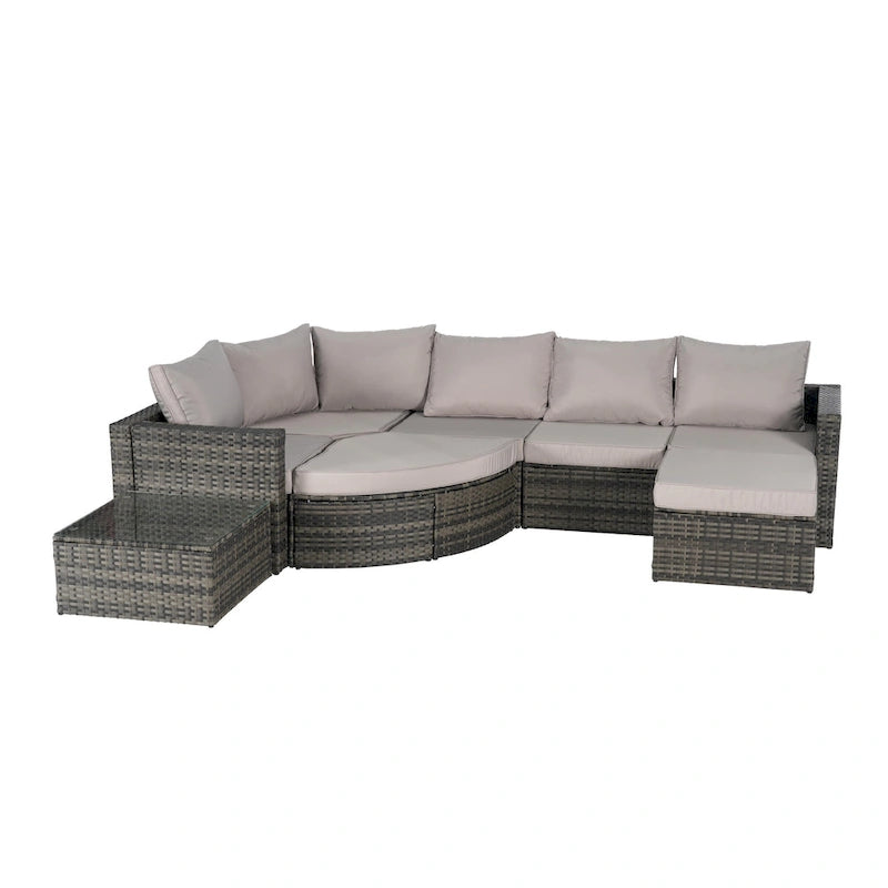 Ensemble de canapé de jardin 8 pièces, mobilier de jardin d'angle en rotin, ensemble de conversation pour terrasse