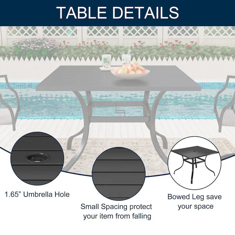Clihome Ensemble de salle à manger d'extérieur 6 pièces avec table et fauteuils pivotants en textilène