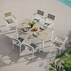Ensemble repas d'extérieur pour 6, table de patio avec trou pour parasol, conception empilable