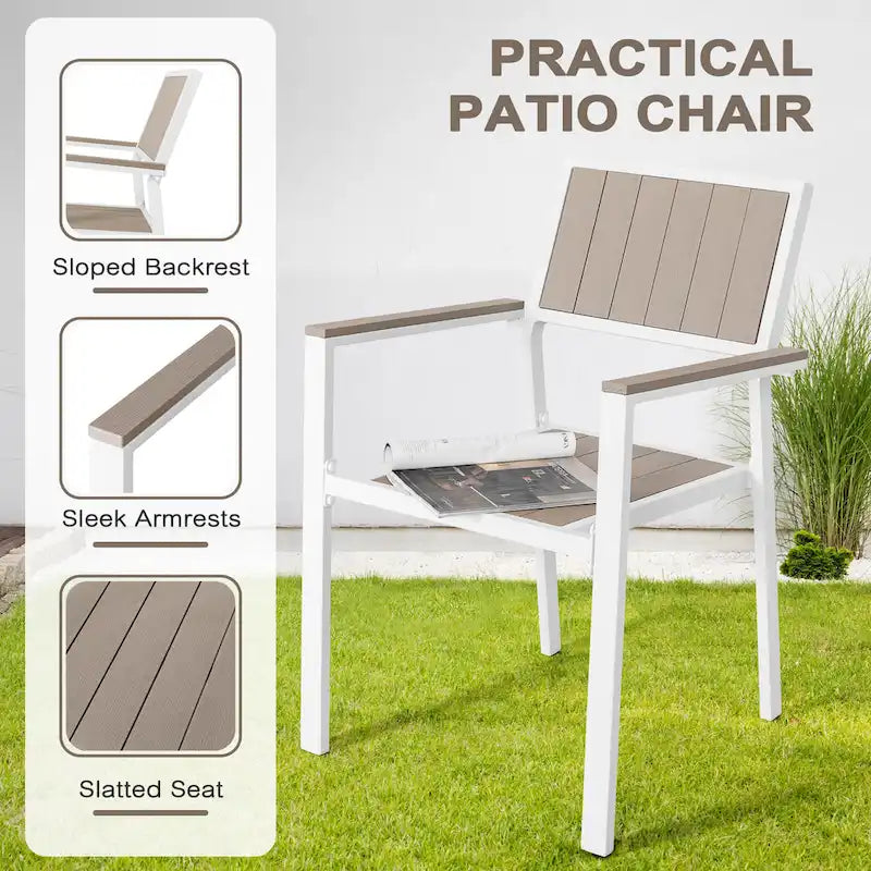 Ensemble repas d'extérieur pour 6, table de patio avec trou pour parasol, conception empilable