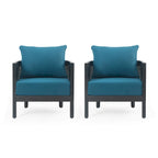 Ensemble de 2 fauteuils de club en osier avec coussins en bois d'acacia pour l'extérieur, sièges de conversation pour patio et jardin