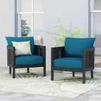 Ensemble de 2 fauteuils de club en osier avec coussins en bois d'acacia pour l'extérieur, sièges de conversation pour patio et jardin