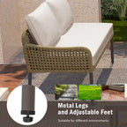 Ensemble de canapé d'angle en corde pour terrasse extérieure 6 pièces avec table en bois d'acacia et glacière