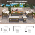 Ensemble de canapé d'angle en corde pour terrasse extérieure 6 pièces avec table en bois d'acacia et glacière