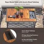 Ensemble de canapé d'angle en corde pour terrasse extérieure 6 pièces avec table en bois d'acacia et glacière