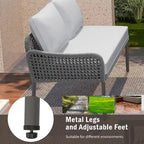 Ensemble de canapé d'angle en corde pour terrasse extérieure 6 pièces avec table en bois d'acacia et glacière