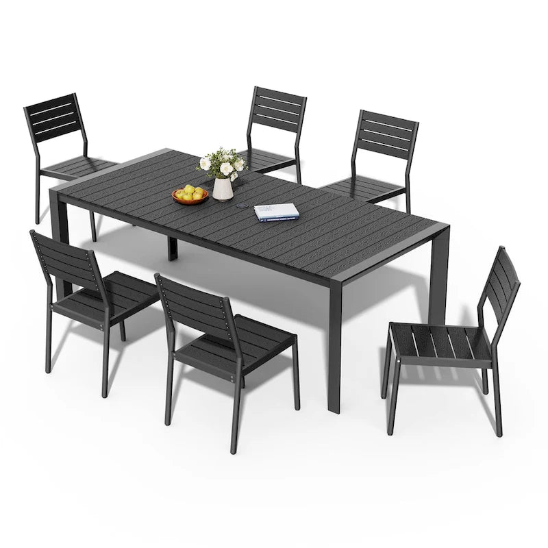 Table de salle à manger extérieure en aluminium 7 pièces avec chaises empilables