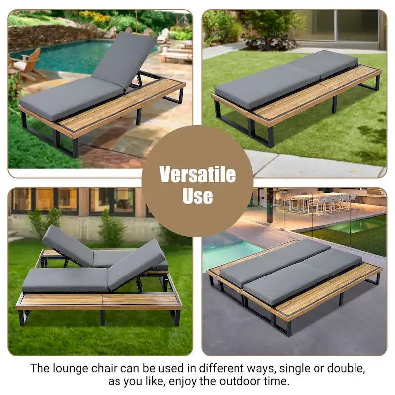 Ensemble de 2 chaises longues de patio d'extérieur 76,8 W avec dossier réglable à 5 positions - S.O.