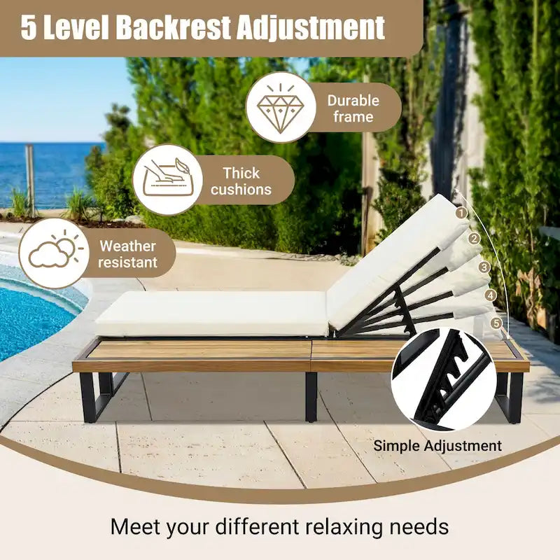 Ensemble de 2 chaises longues de patio d'extérieur 76,8 W avec dossier réglable à 5 positions - S.O.