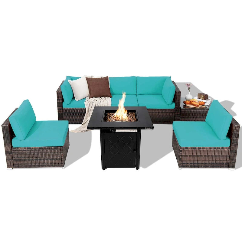 Costway Ensemble de Meubles de Patio 7 pièces avec Foyer au Propane de 50 000 BTU - Voir Détails