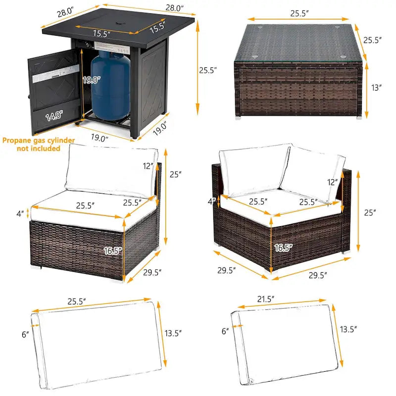 Costway Ensemble de Meubles de Patio 7 pièces avec Foyer au Propane de 50 000 BTU - Voir Détails