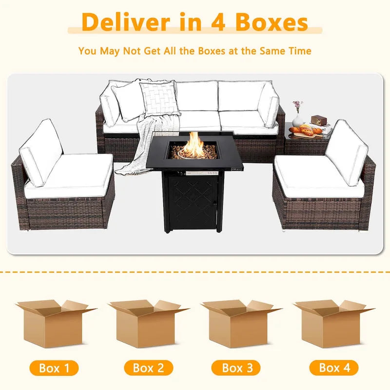 Costway Ensemble de Meubles de Patio 7 pièces avec Foyer au Propane de 50 000 BTU - Voir Détails