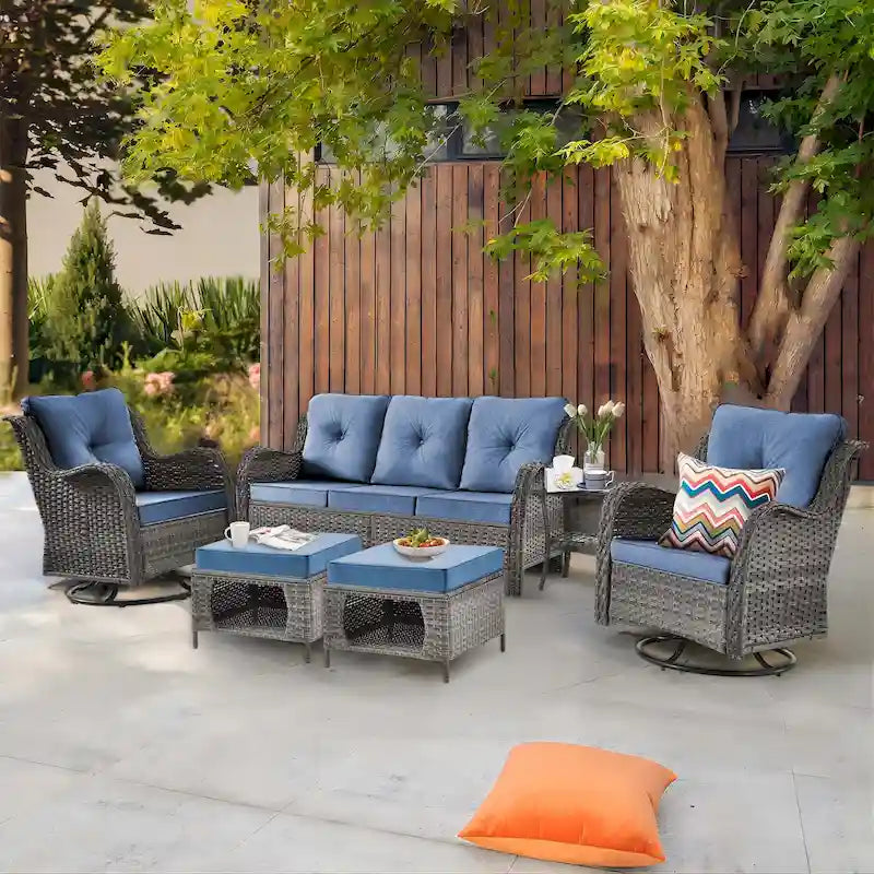 Ensemble de patio 6 pièces avec fauteuils à bascule pivotants