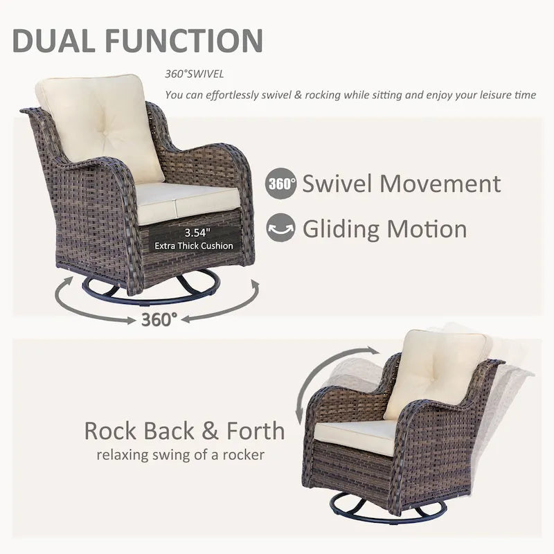 Ensemble de patio 6 pièces avec fauteuils à bascule pivotants