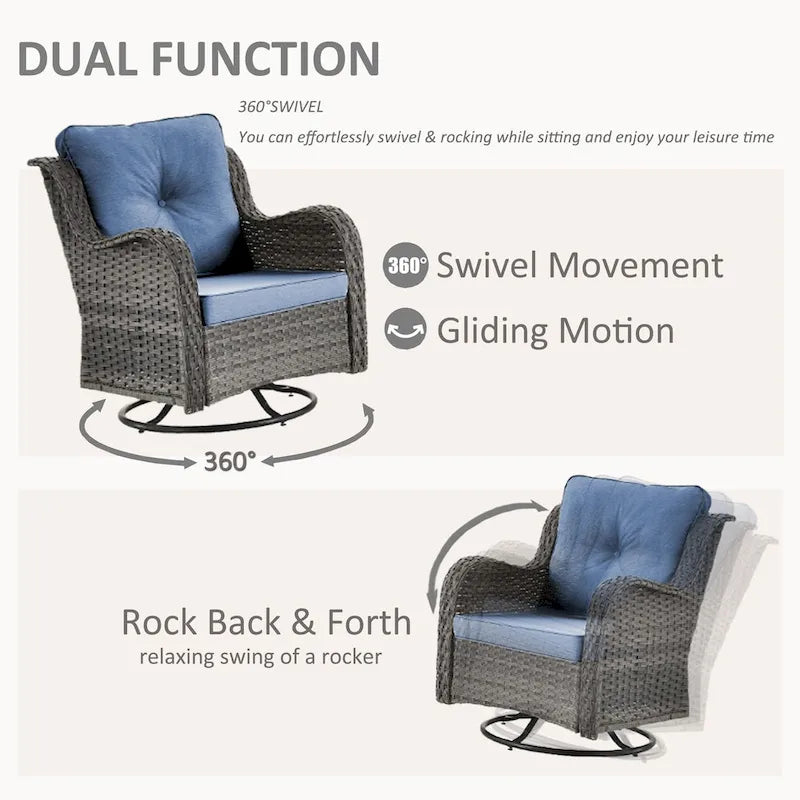 Ensemble de patio 6 pièces avec fauteuils à bascule pivotants