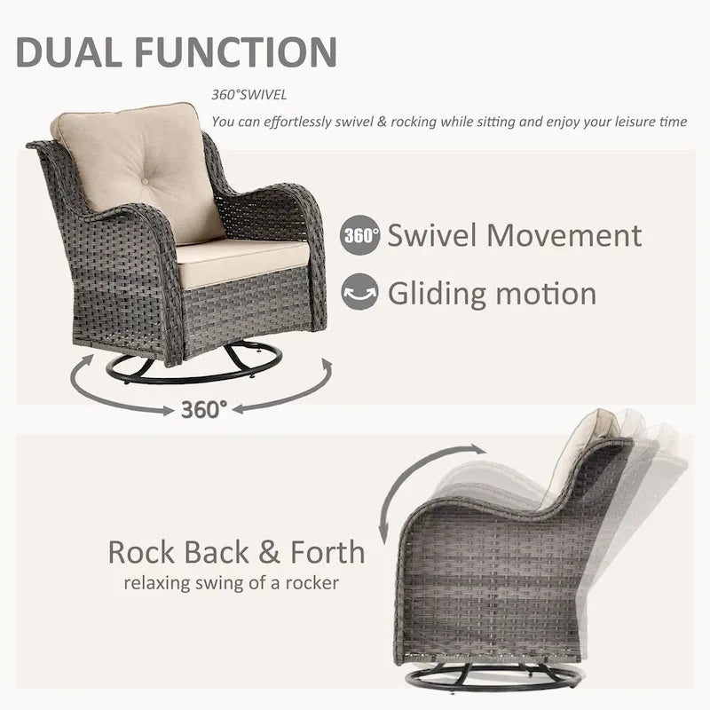 Ensemble de patio 6 pièces avec fauteuils à bascule pivotants