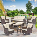 Mobilier de patio - Ensemble de 11 meubles de patio en osier avec fauteuils pivotants