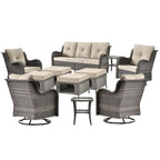 Mobilier de patio - Ensemble de 11 meubles de patio en osier avec fauteuils pivotants