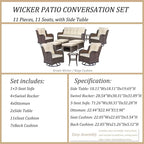 Mobilier de patio - Ensemble de 11 meubles de patio en osier avec fauteuils pivotants