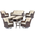 Mobilier de patio - Ensemble de 11 meubles de patio en osier avec fauteuils pivotants