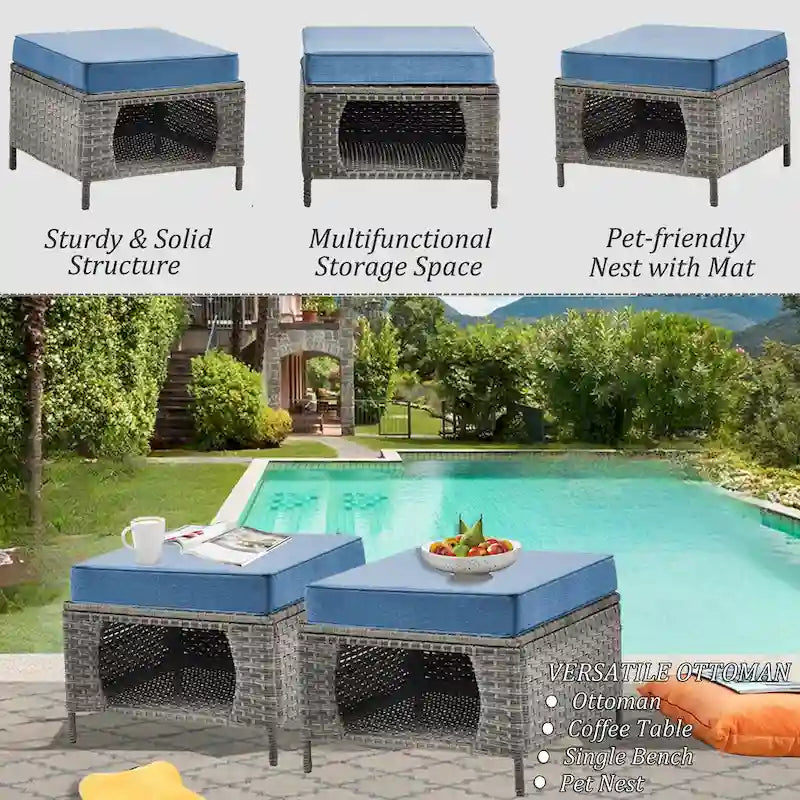 Mobilier de patio - Ensemble de 11 meubles de patio en osier avec fauteuils pivotants