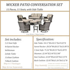 Mobilier de patio - Ensemble de 11 meubles de patio en osier avec fauteuils pivotants