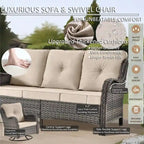 Mobilier de patio - Ensemble de 11 meubles de patio en osier avec fauteuils pivotants