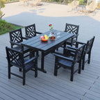 Table à manger 7 pièces en PEHD et 6 chaises avec trou pour parasol Ensemble de salle à manger décontracté Table de pique-nique ou de bière pour terrasse ou piscine