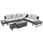 Ensemble de meubles de patio sectionnels tressés 5 pièces avec table basse extensible et seau à glace