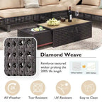 Ensemble de meubles de patio sectionnels tressés 5 pièces avec table basse extensible et seau à glace