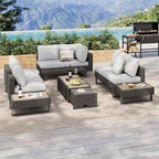 Ensemble de meubles de patio sectionnels tressés 5 pièces avec table basse extensible et seau à glace