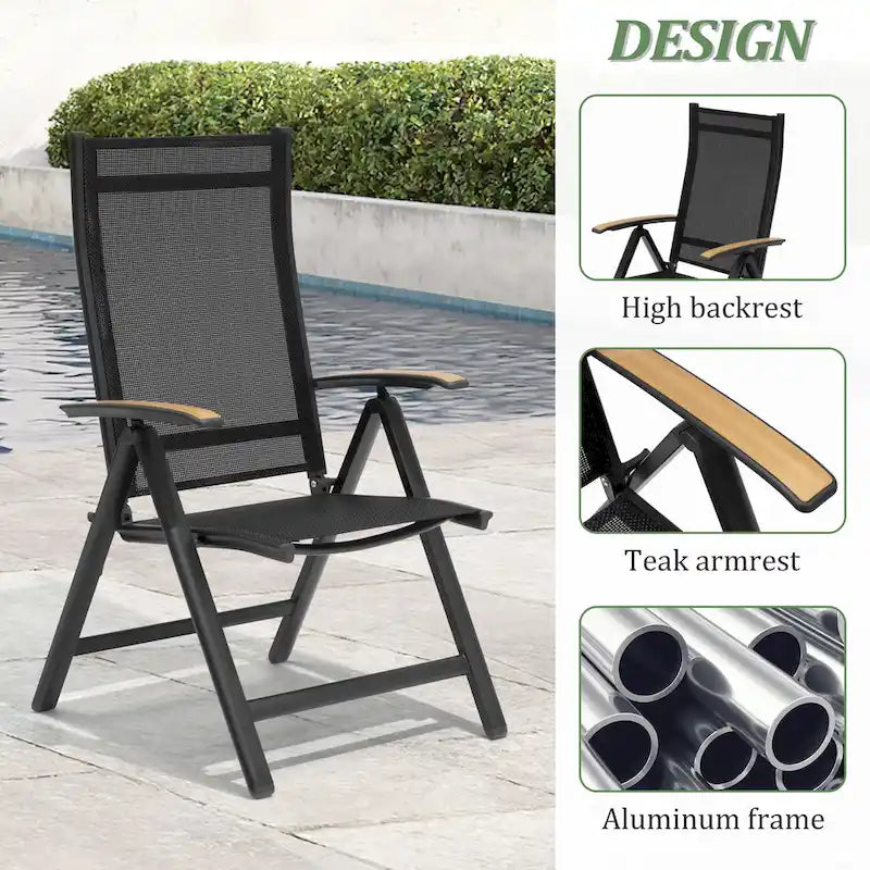 Table à manger d'extérieur en aluminium pour 7 à 9 personnes avec trou pour parasol et chaises pliantes incluses