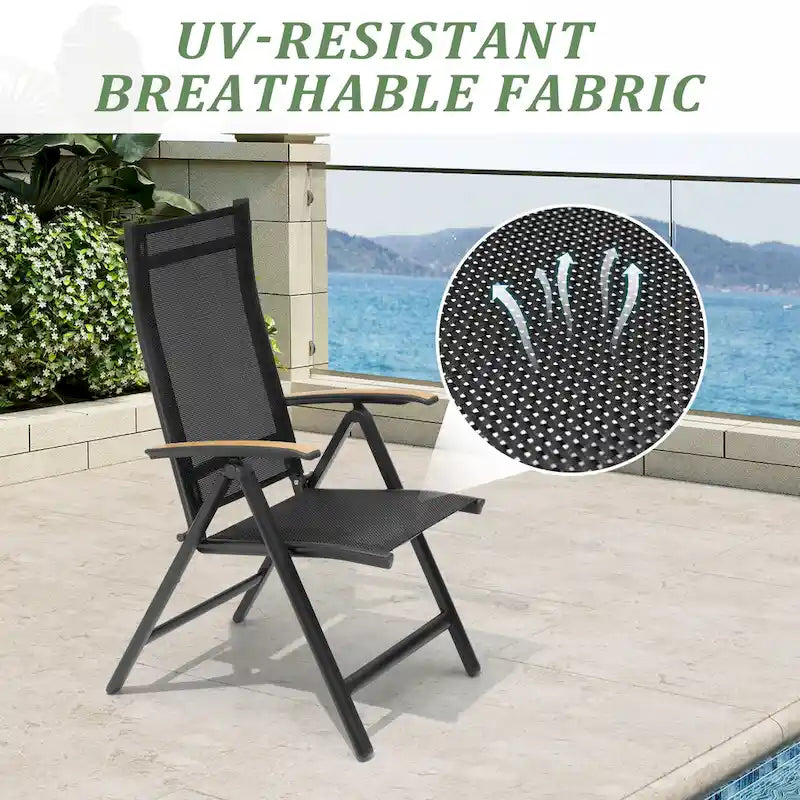 Table à manger d'extérieur en aluminium pour 7 à 9 personnes avec trou pour parasol et chaises pliantes incluses