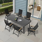 Table à manger d'extérieur en aluminium pour 7 à 9 personnes avec trou pour parasol et chaises pliantes incluses