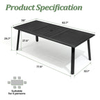 Table à manger d'extérieur en aluminium pour 7 à 9 personnes avec trou pour parasol et chaises pliantes incluses