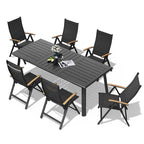 Table à manger d'extérieur en aluminium pour 7 à 9 personnes avec trou pour parasol et chaises pliantes incluses