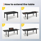 Ensemble de salle à manger d'extérieur 9 pièces avec table rectangulaire en aluminium extensible et chaises en rotin