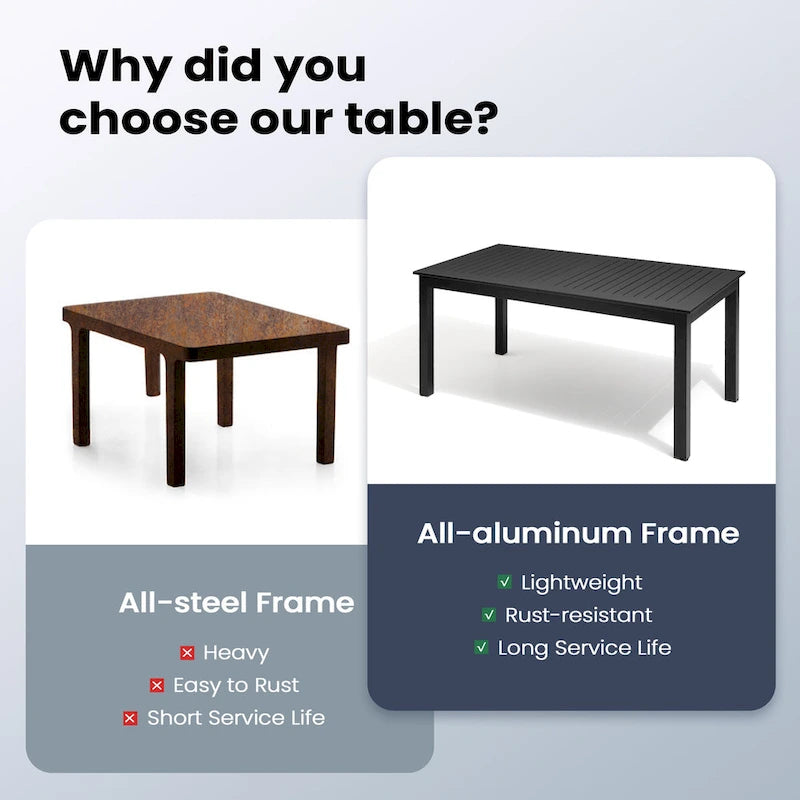 Ensemble de salle à manger d'extérieur 9 pièces avec table rectangulaire en aluminium extensible et chaises en rotin