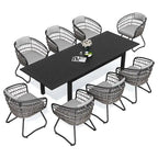 Ensemble de salle à manger d'extérieur 9 pièces avec table rectangulaire en aluminium extensible et chaises en rotin